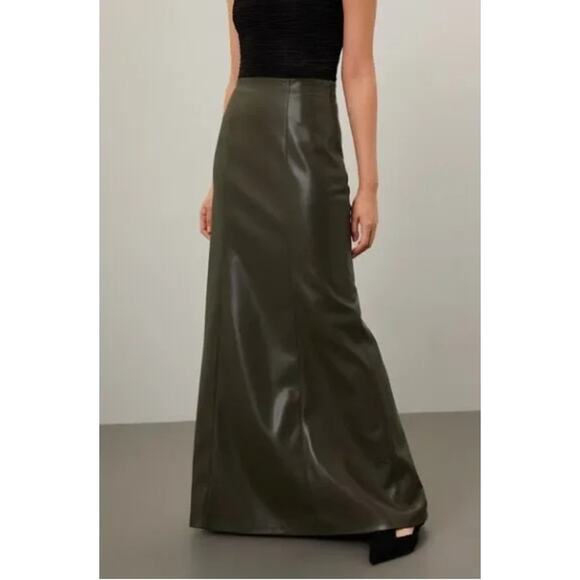 Nanushka Carlotta Skirt Faux Leather A-Line Midi Skirt Green - Picture 3 of 9